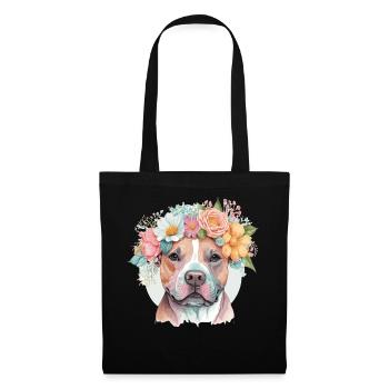 American Staffordshire Terrier Flower Crown Pet Do - Stoffbeutel - Schwarz - Vorne