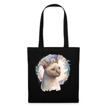 Cute Tonkinese Cat Flower Crown Cats Pet Kitten - Stoffbeutel - Schwarz - Vorne