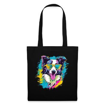 Border Collie Hund Hunderasse - Stoffbeutel - Schwarz - Vorne