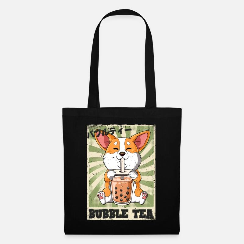Boba Tea Corgi Hund Bubble Tea - Stoffbeutel - Schwarz