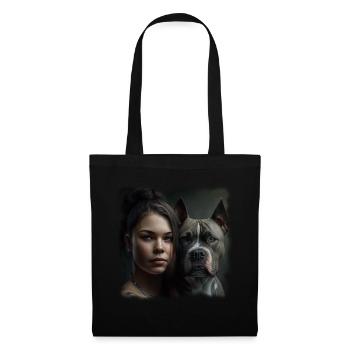 Young woman with dog (American Bulldog) - Tote Bag - black - Front