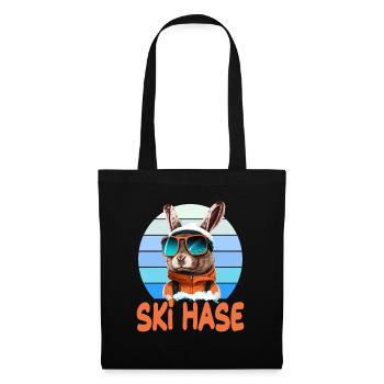 Skihase Skifahren Skifahrn Skihaserl - Stoffbeutel - Schwarz - Vorne