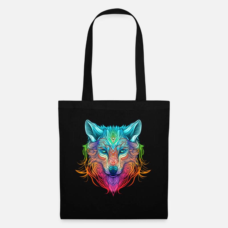 Regenbogen Geisterwolf Portrait - Stoffbeutel - Schwarz