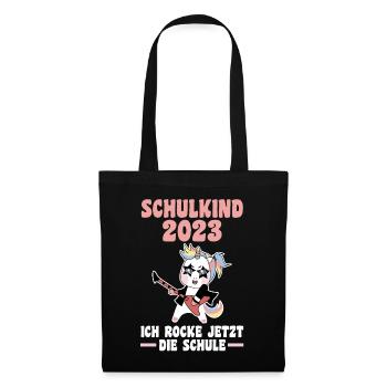 Schulkind 2023 Schulbeginn Einhorn Einschulung - Stoffbeutel - Schwarz - Vorne