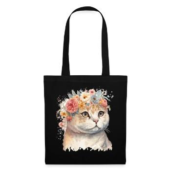 Mignon Scottish Fold Cat Fleur Couronne Chats Pet Kitte - Sac en tissu - noir - Devant