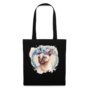 Mignon Siamese Cat Fleur Crown Cats Pet Kitten - Sac en tissu - noir - Devant