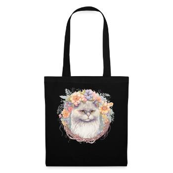Cute Persian Cat Flower Crown Cats Pet Kitten - Stoffbeutel - Schwarz - Vorne