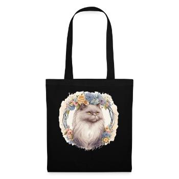 Cute Persian Cat Flower Crown Cats Pet Kitten - Stoffbeutel - Schwarz - Vorne