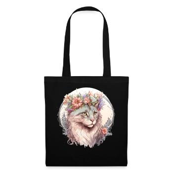 Cute Ragamuffin Cat Flower Crown Cats Pet Kitten - Stoffbeutel - Schwarz - Vorne