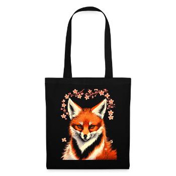 Renards Fleur de cerisier japonais Kitsune Renard - Sac en tissu - noir - Devant