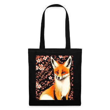 Füchse Japanische Kirschblütenblume Kitsune Fuchs - Stoffbeutel - Schwarz - Vorne
