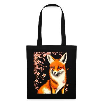 Foxes Japanese Cherry Blossom Flower Kitsune Fox - Tote Bag - black - Front