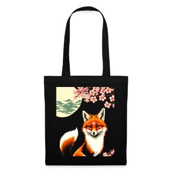 Renards Fleur de cerisier japonais Kitsune Renard - Sac en tissu - noir - Devant