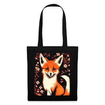Renards Fleur de cerisier japonais Kitsune Renard - Sac en tissu - noir - Devant