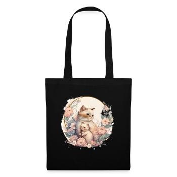 Katze Kunst Blumen Katzenmotiv - Stoffbeutel - Schwarz - Vorne