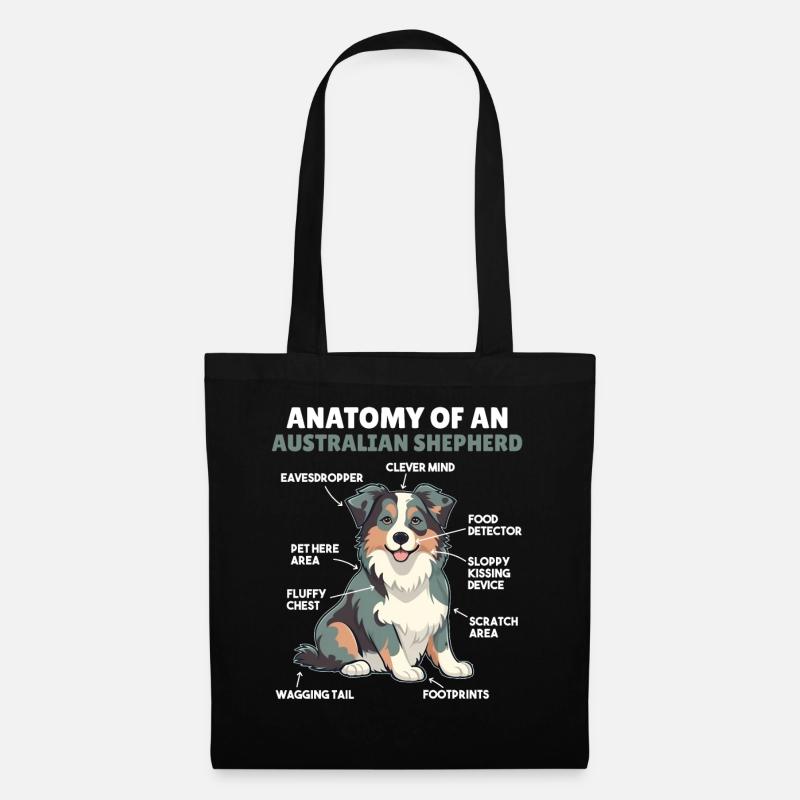Hunde Erklärung Anatomy eines Australian Shepherd - Stoffbeutel - Schwarz