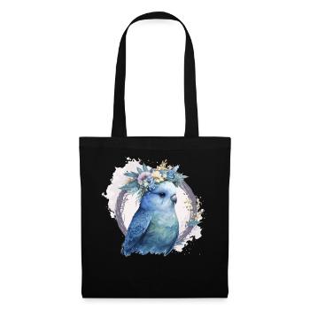 Cute Watercolor Parakeet Budgie Bird Flower Crown - Stoffbeutel - Schwarz - Vorne