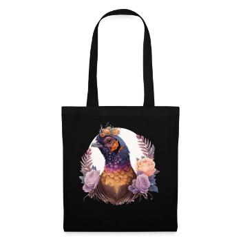 Pastel Watercolor Pheasant Bird Flower Crown Pet B - Stoffbeutel - Schwarz - Vorne