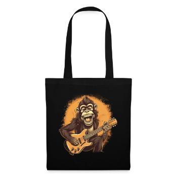 Affe Schimpanse spielt Acousitc Rock Gitarre - Stoffbeutel - Schwarz - Vorne
