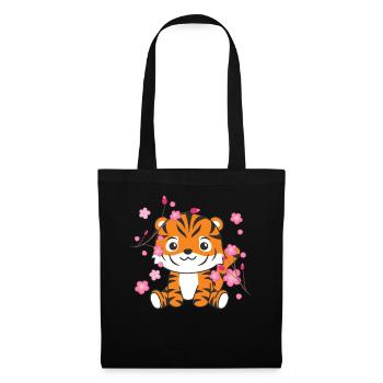 Tiger süße Tiere für Kinder Kawaii - Stoffbeutel - Schwarz - Vorne