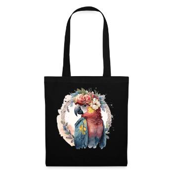 Watercolor Parrot Macaw Bird Flower Crown Pet Bird - Stoffbeutel - Schwarz - Vorne