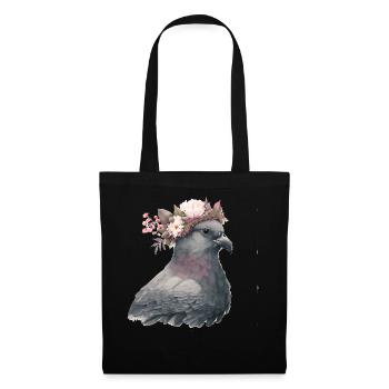 Floral Pigeon Gris Pigeon Oiseau Fleur Couronne Oiseau de compagnie - Sac en tissu - noir - Devant