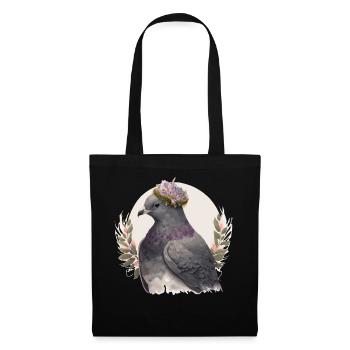 Artistique Pigeon Gris Pigeon Oiseau Fleur Couronne Pet Bi - Sac en tissu - noir - Devant