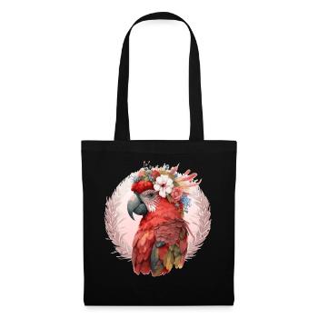 Red Scarlet Macaw Flower Crown Parrot Watercolor B - Tote Bag - black - Front