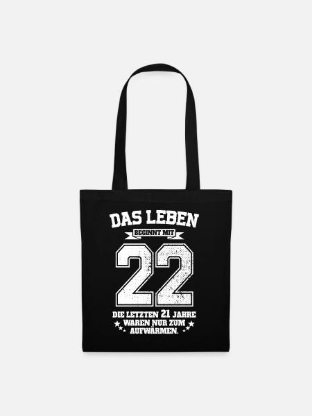 22. Geburtstag Geschenk Das Leben Beginnt Mit 22 - Stoffbeutel - Schwarz