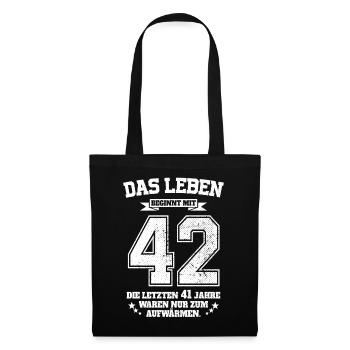 42. Geburtstag Geschenk Das Leben Beginnt Mit 42 - Stoffbeutel - Schwarz - Vorne