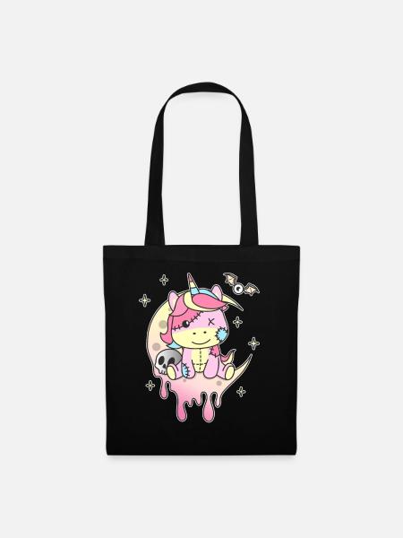 Kawaii Gothic Einhorn Pastellfarben Gothic Goth - Stoffbeutel - Schwarz