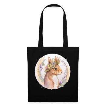 Floral Squirrel Flower Crown Watercolor Animal Lov - Stoffbeutel - Schwarz - Vorne