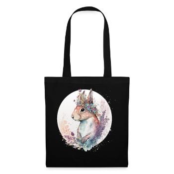 Cute Watercolor Squirrel Flower Crown Animal Lover - Tote Bag - black - Front
