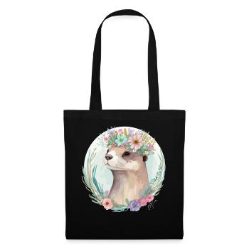 Cute Otter Flower Crown Floral Animal Lovers - Stoffbeutel - Schwarz - Vorne