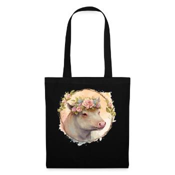 Mignon Sanglier Aquarelle Fleur Couronne Animal Love - Sac en tissu - noir - Devant