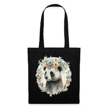 Cute Watercolor Panda Bear Flower Crown Floral - Tote Bag - black - Front