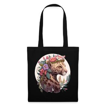 Fleur d’ocelot mignonne Couronne Floral Aquarelle Animal - Sac en tissu - noir - Devant