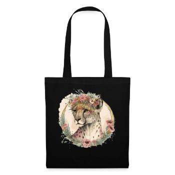 Cute Watercolor Cheetah Flower Crown Safari Animal - Tote Bag - black - Front