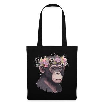 Cute Chimp Chimpanzee Flower Crown Floral Ape Monk - Stoffbeutel - Schwarz - Vorne