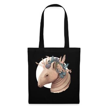 Fleur de tatou mignon Couronne Aquarelle Animal Love - Sac en tissu - noir - Devant