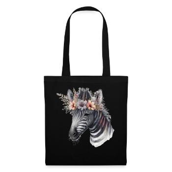 Aquarelle Zèbre Fleur Couronne Afrique Safari Boho A - Sac en tissu - noir - Devant