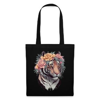 Floral Watercolor Tiger Flower Crown Tiger Lover - Tote Bag - black - Front