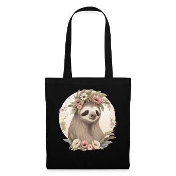 Watercolor Sloth Flower Crown Floral Animal Lover - Stoffbeutel - Schwarz - Vorne