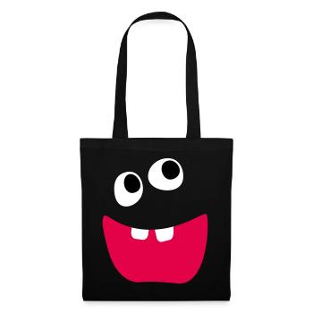 Freches Monster Lachen Zähne Kinder Comic lustig - Stoffbeutel - Schwarz - Vorne