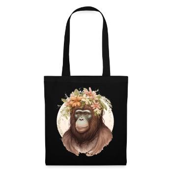 Cute Watercolor Orangutan Flower Crown Floral - Tote Bag - black - Front