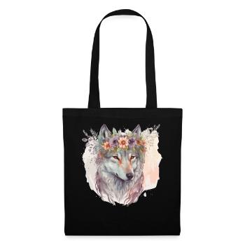 Artistic Watercolor Wolf Flower Crown Floral Anima - Tote Bag - black - Front