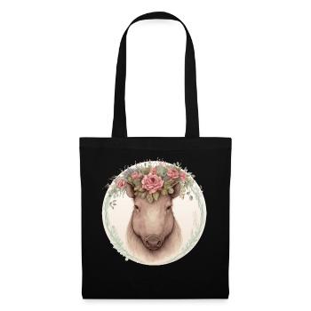 Mignon Sanglier Aquarelle Fleur Couronne Animal Love - Sac en tissu - noir - Devant