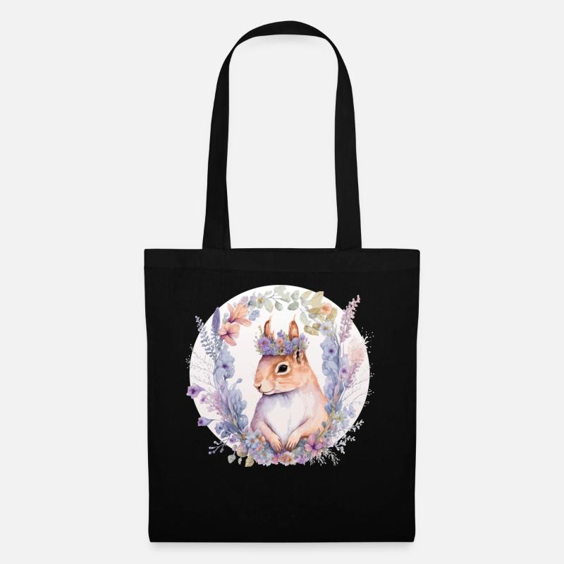 Cute Squirrel Flower Crown Animal Lovers - Stoffbeutel - Schwarz