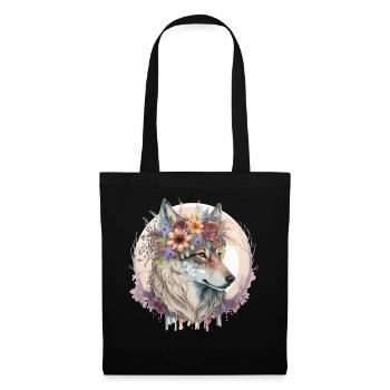 Cute Wolf Flower Crown Boho Aesthetic Animal Lover - Tote Bag - black - Front
