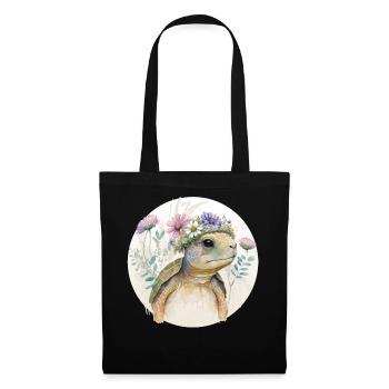 Cute Watercolor Turtle Flower Crown Sea Animal Lov - Tote Bag - black - Front